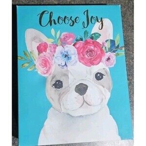CHOOSE JOY French Bulldog Wearing A  Floral Headband Wood Decor Sign
